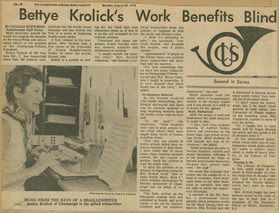 News-Gazette article, "Betty Krolick's Work Benefits Blind"