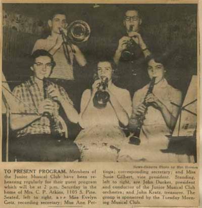 News-Gazette clipping  featuring members of the Junior Musical Club