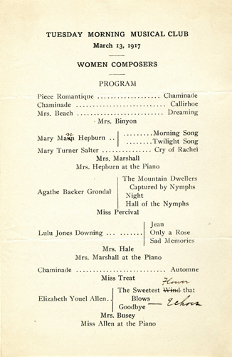 Recital program for "Women Composers"